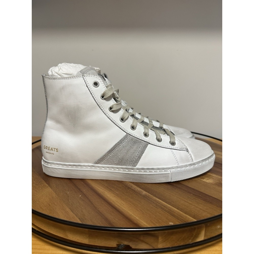 NEW GREATS Brooklyn The Reign Hi Top Blanco White Distressed Leather Mens Size 7